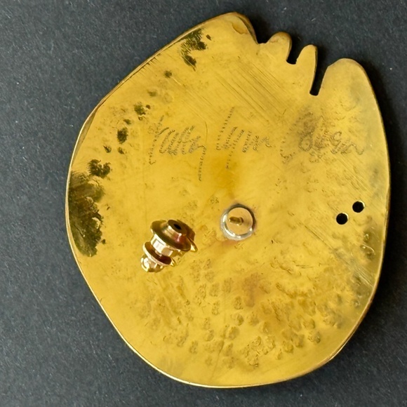 ARTISAN HANDMADE Brooch Hammered Gold Metal Funny Face Pin Back - Picture 4 of 7